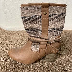 Mixed Leather & Fabric Boots